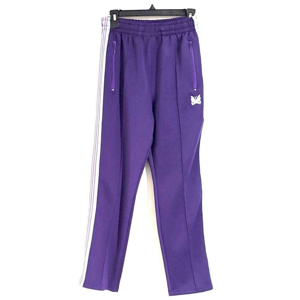 ☮️ Needles Size M Poly Smooth Track Pants Purple White Stripe Butterfly Logo